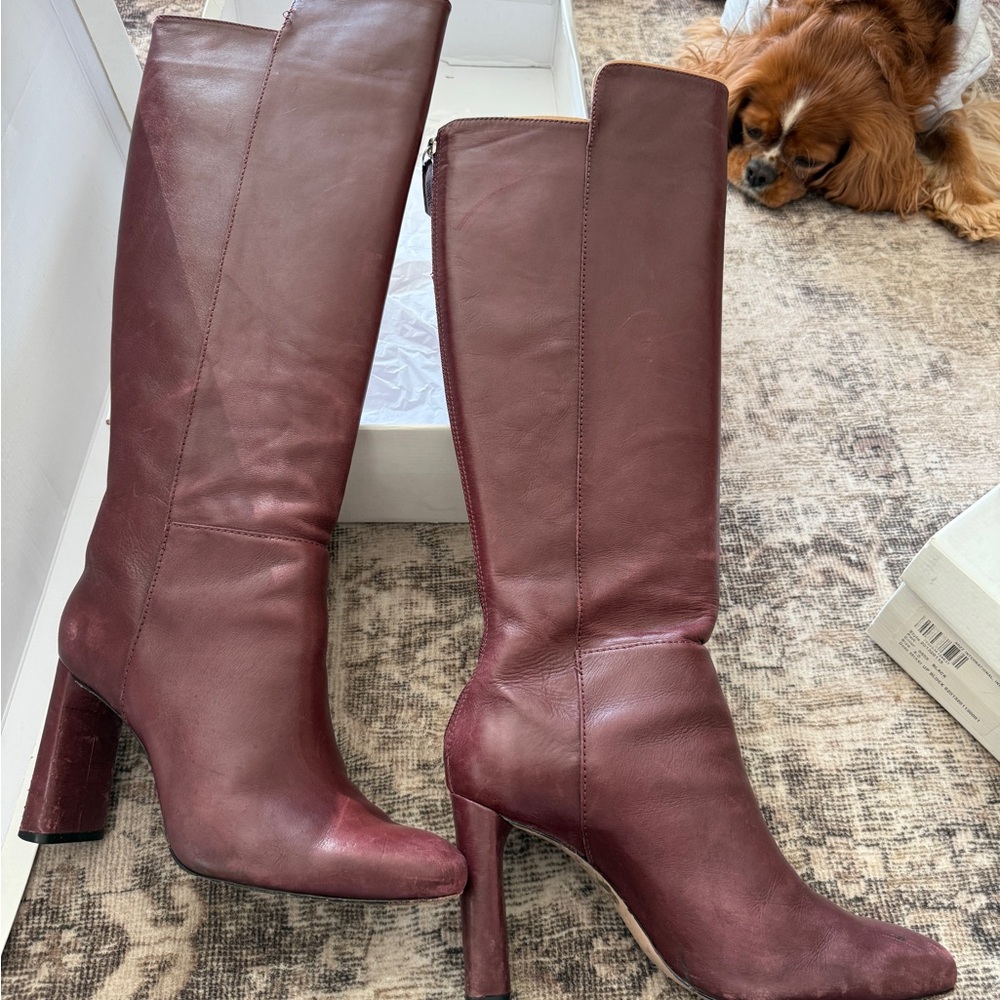SCHUTZ Etienne Leather Knee Boots - Vino Ruby/Burgundy
